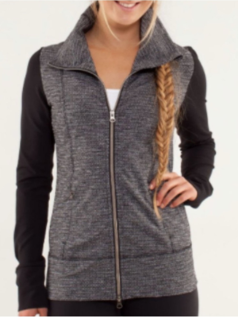 lululemon athletica Heathered Gray Daily Yoga Zip with Black Sleeves Size 6
